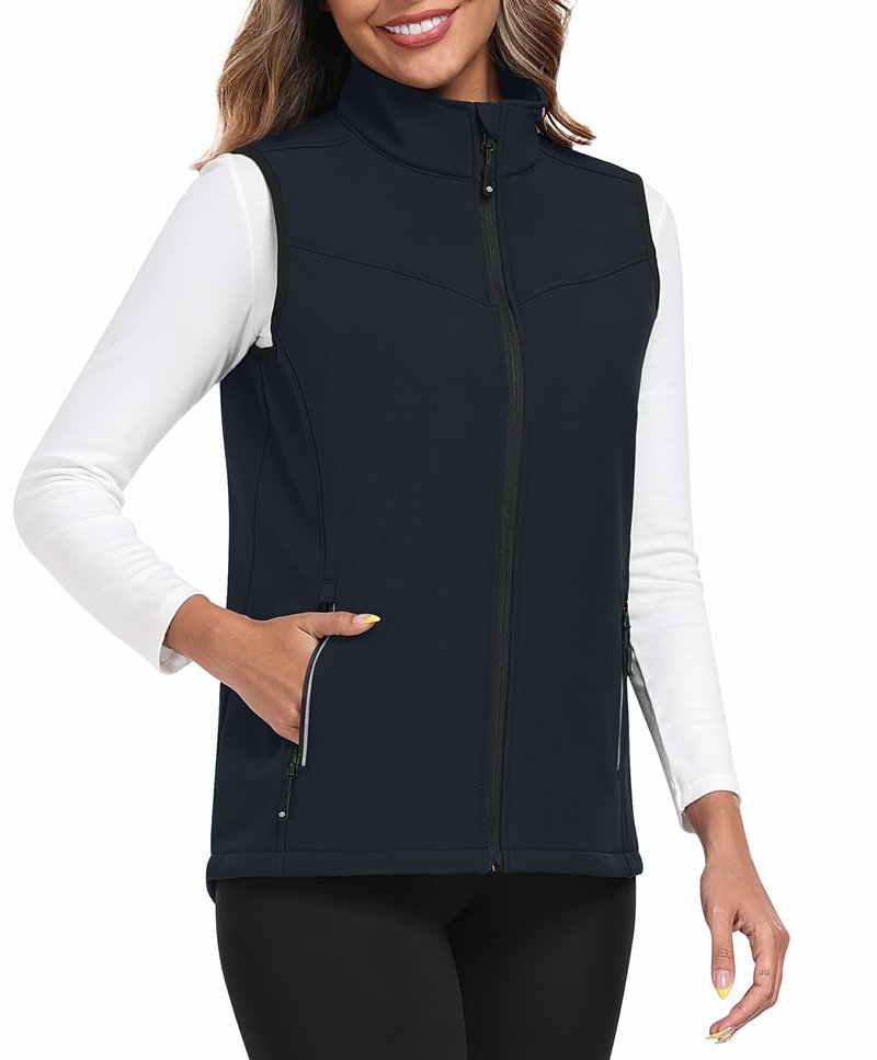 MoFiz Women's Fleece Lined Softshell Vest Windproof Lightweight Insulated Sleeveless Jacket Full Zip Running Vest Navy M