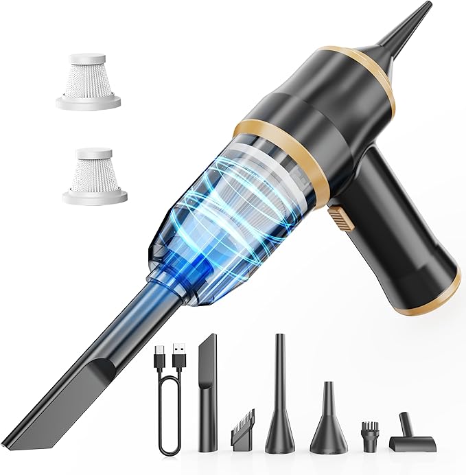 Mini Car Vacuum 15000Pa Portable Cordless Handheld Vacuum Cleaner and Air Duster with 2 Filter for Car, Sofa, Office, Pet, Home