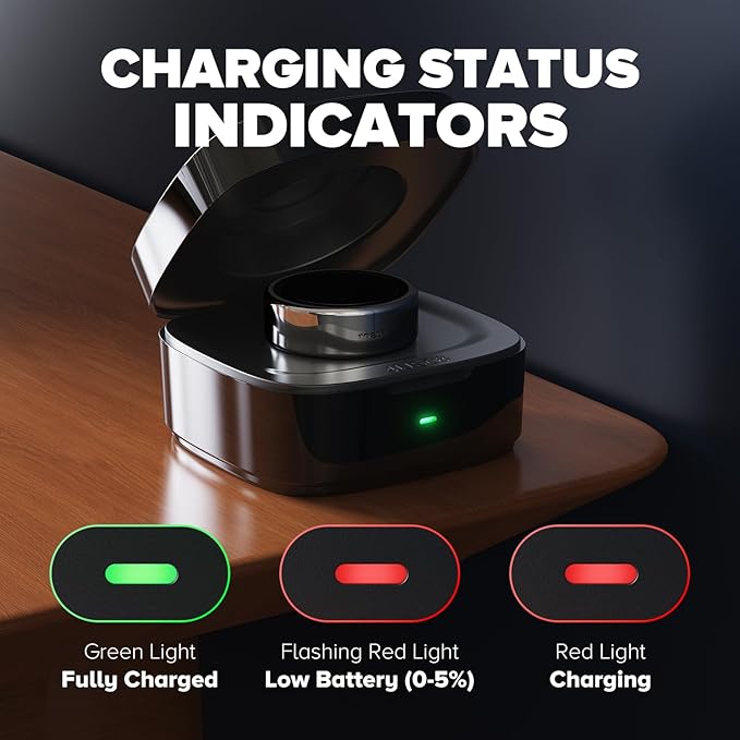 Wireless Charging Case Compatible with Oura Ring Gen 4 Charger, 600mAh Portable Travel Ring Charger Fast Charging Dock with USB-C Cable (Size 9-Black)