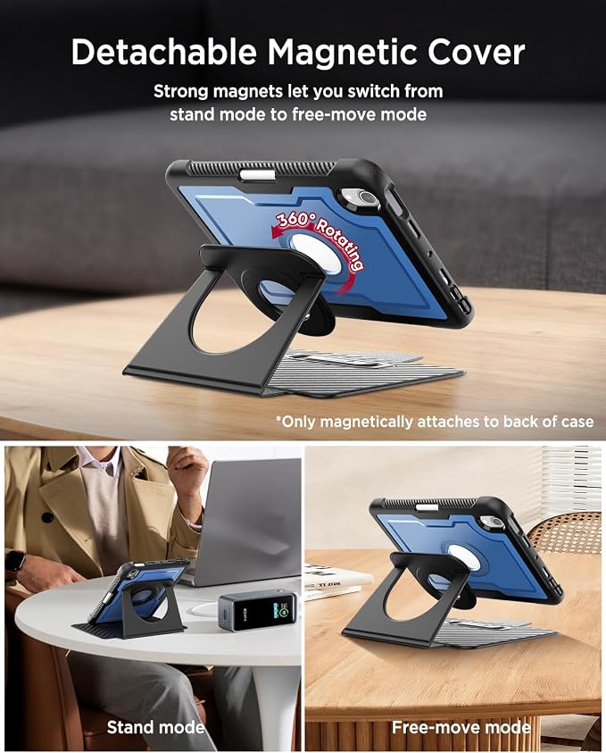 Miimall for iPad mini 7 A17 Pro Case iPad mini 7th/6th Generation Case (2024/2021) with Pencil Holder Powerful Magnetic Attachment Rotation Stand Folio Cover for iPad mini A17 Pro(Black)