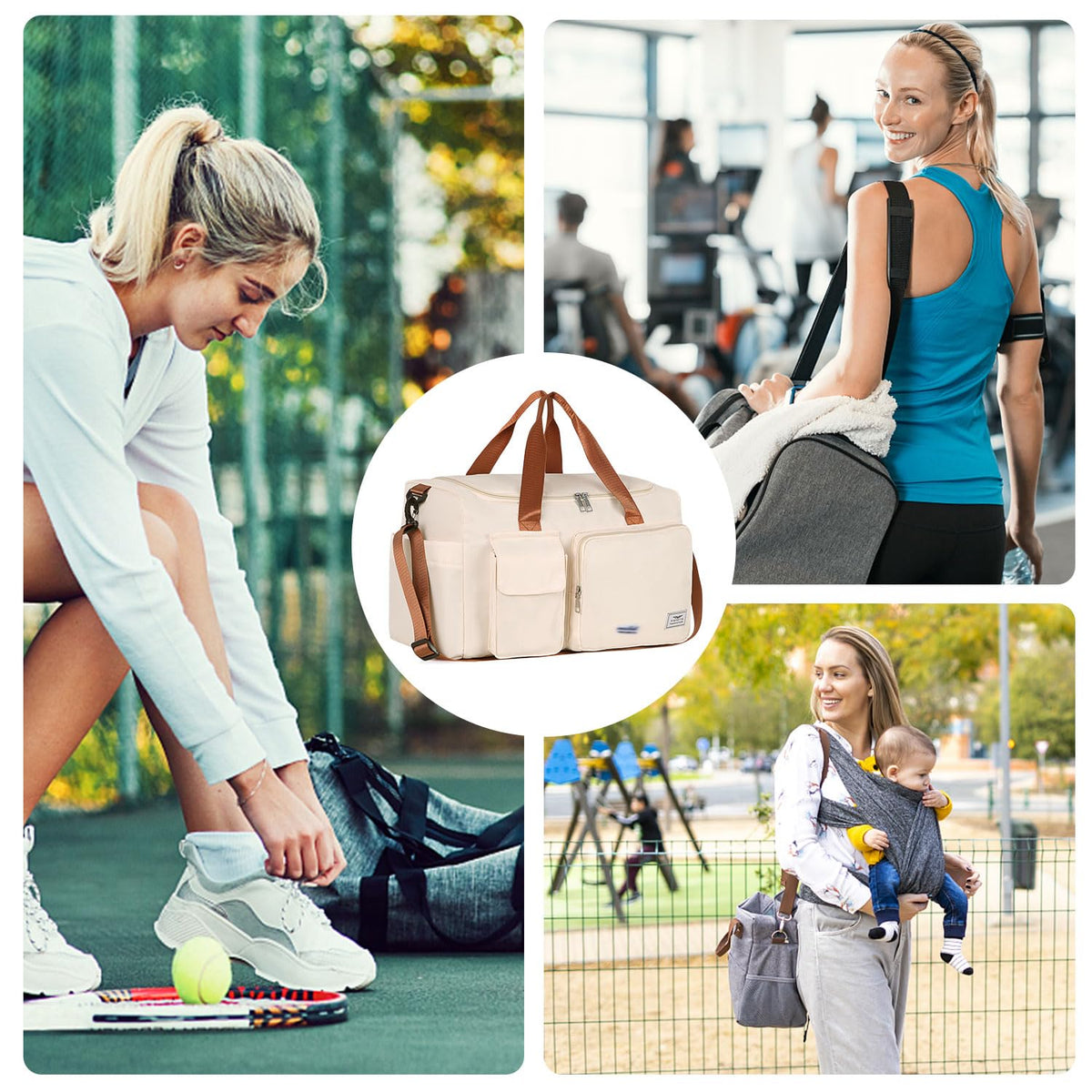 FIORETTO Women's Gym Duffle Bag with Shoes Compartment, 30L Capacity, Ideal for Travel, Gym, Sports, Duffel, Weekender, Grey