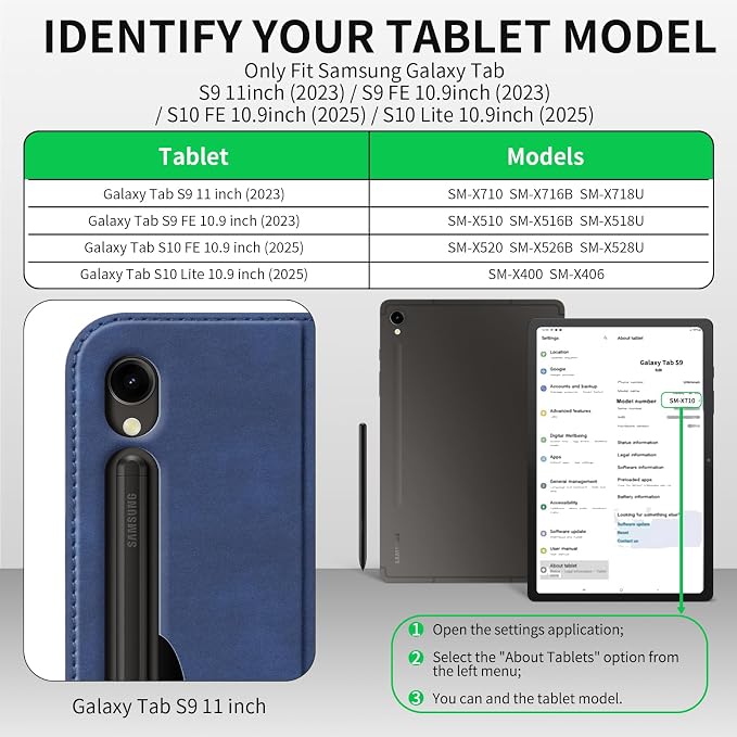 Case for Samsung Galaxy Tab S10 Lite/S10 FE/S9 FE/S9 10.9/11 | Microfiber Leather Protective Cover with S Pen HolderSmart Folio Auto Sleep/WakeAdjustable StandShockproofSlimBlack
