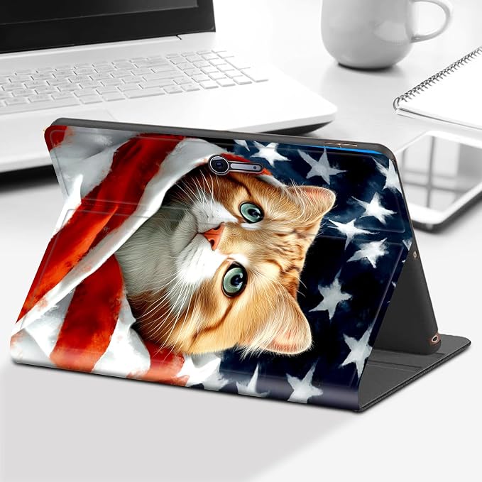 Case for Microsoft Surface Go 4/3/2/1 (2023/2021/2020/2018)-Slim PU Leather Lightweight Adjustable Stand Smart CoverAmerican Flag