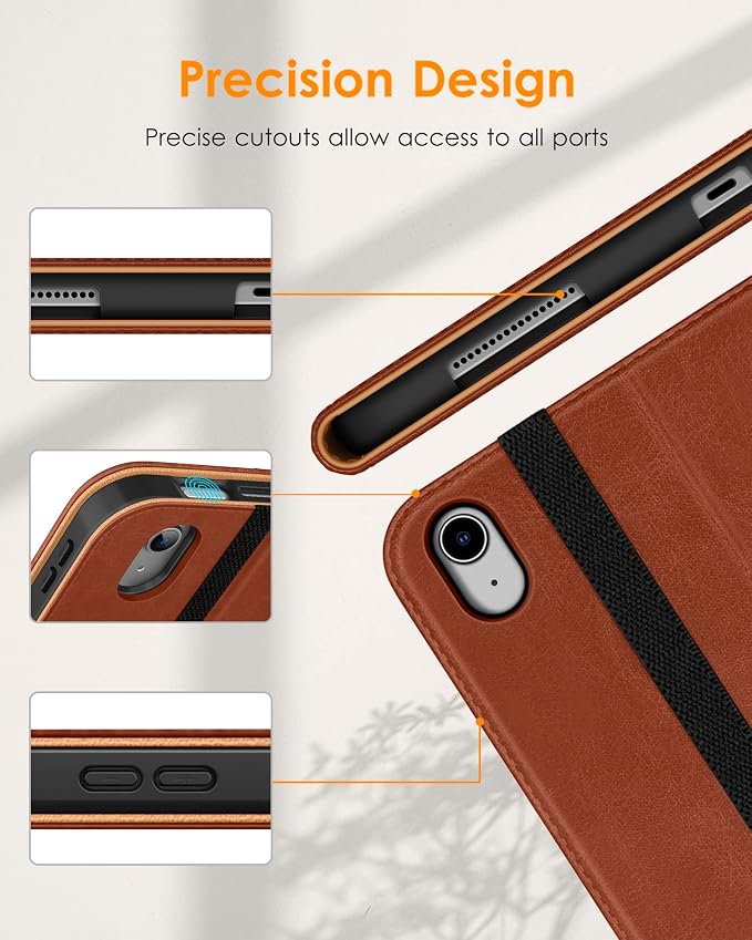 DTTO for iPad (A16) 11th Generation 11-inch &amp 10th Gen Case Brown | Premium Leather Business Cover with Pencil Holder Hand Strap &amp Pocket Corner Protection Auto Sleep/Wake for Work &amp
