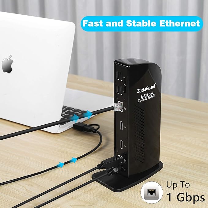 ZettaGuard USB 3.0 and USB-C Universal Laptop Docking Station for Windows and Mac (Dual 4K Video HDMI, Gigabit Ethernet, 6 USB 3.0 Ports, 3.5 mm Audio)