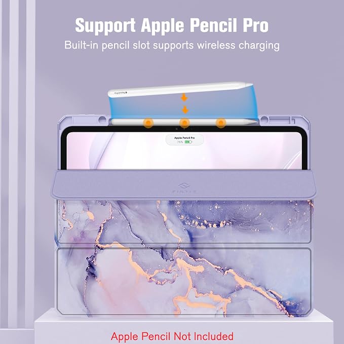 Fintie Slim Clear Case for iPad Pro 13-inch (M5) 2025 / (M4) 2024 | Slim Hybrid Shockproof Hard PC Back Cover Pencil Holder Viewing &amp Typing Angles Auto Sleep/Wake Black