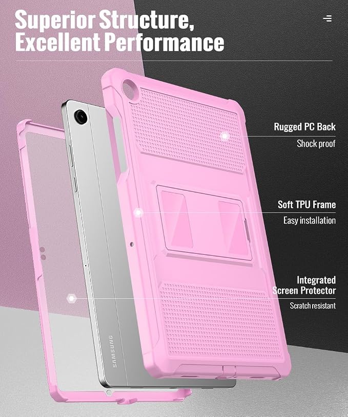 MoKo Shockproof Case Fit Samsung Galaxy Tab A11+ Plus/ A9+ 11 Inch | Full Body Rugged Stand Back Cover with Built-in Screen Protector for Galaxy Tab A11+/ A9+ Tablet Light Gray