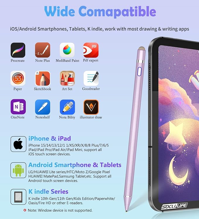 Active Stylus Pen for Touch ScreensDual Pen Tips for iOS &amp Android Drawing &amp WritingHigh Precise Digital Pencil for Apple iPhone 16/15/14/13/12/11/X/8iPad Air/Pro/MiniPhone/Tablet/Sam-sung