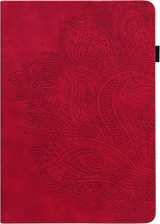 for Kindle Fire HD 8 Tablet (only Fits 10th Generation) &amp Fire HD 8 Plus 8 Case 2020 with Stand/Pencil Holder/Card Pocket/Elastic Band Embossed PU Leather Floral Cover Brown Peacock Flower