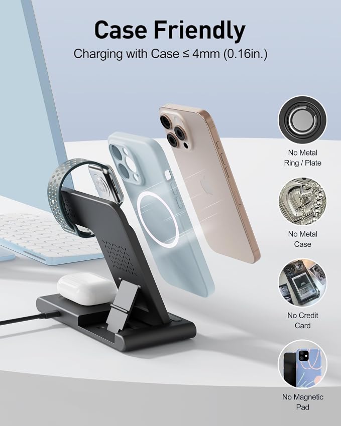 2026 Travel Portable Wireless Fast Charging Station for Apple &amp Android | 3 in 1 Charging for iPhone17 16 15 14 13 12Apple Watch Series &amp Air pods 4 3 2 ProSamsung Galaxy