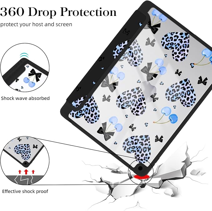 Joyland Leopard Print for iPad 10th Generation Case 10.9 inch 2022/iPad (A16) 11th Gen 11 2025Built-in Pencil Holder with Shockproof Cover Clear Transparent Back Shell Auto Wake/SleepBlack