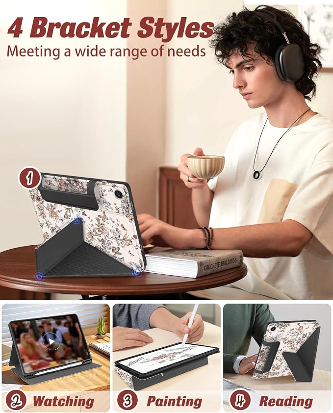 for Samsung Galaxy Tab A9 Plus Case with Pen Holder - for Girls Women Boys Cute Cartoon Cool Anime Kawaii Fun Protector Stand Folio Moon Cat