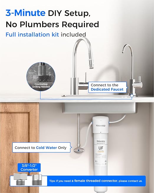 Waterdrop 15UBW-UF 0.01 μm Ultra Filtration Under Sink Water Filter System