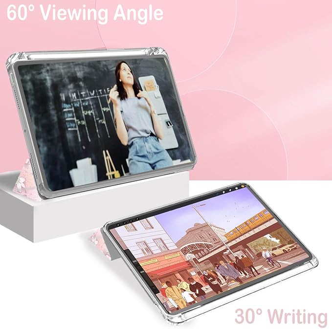 Feams Case for iPad mini 7 A17 Pro 2024/iPad Mini 6 2021 Slim Lightweight Trifold iPad mini 7 A17 Pro Case 8.3 Inch 2024 Clear Back Cover with Pencil Holder &amp Auto Sleep Blue Bow