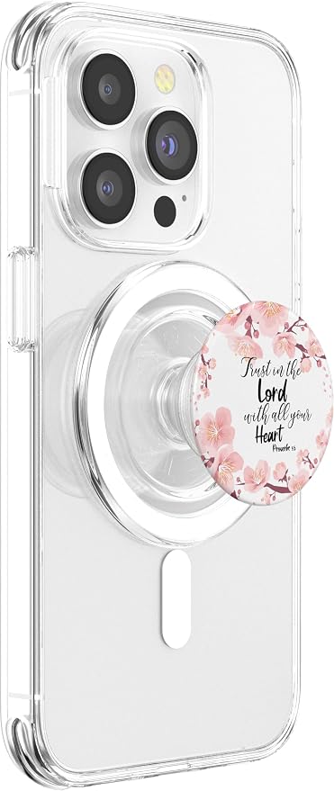 Christian Bible Verse Proverbs 3:5 White Pink Floral Gift PopSockets Adhesive PopGrip