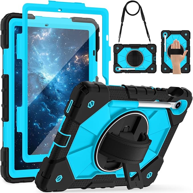Case for Samsung Galaxy Tab S10 Lite/S10 FE/S9 FE /S9 Tablet Case 10.9/11 Inch with Rotate Stand &amp Hand Strap Screen Protector Pen Holder for Galaxy Tab S10 FE Cases Black
