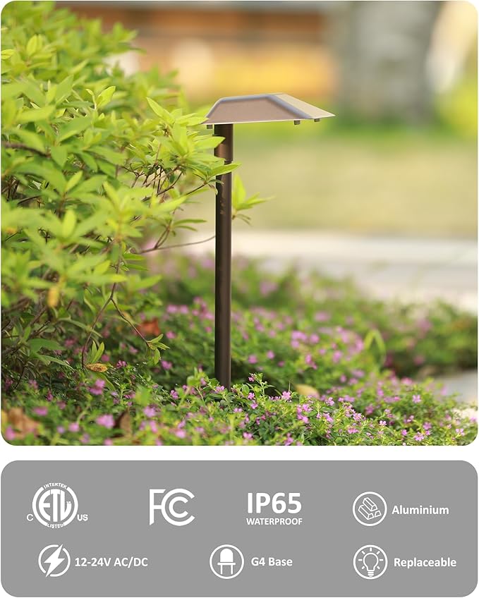 Landscape Path Lights Low Voltage, 6PK Bronze, Work with Replaceable 5W 3000K LED G4 Bulb and Connectors, 12V Wired Landscape Lighting for Outdoor Pathway Driveway Garden, Aluminum