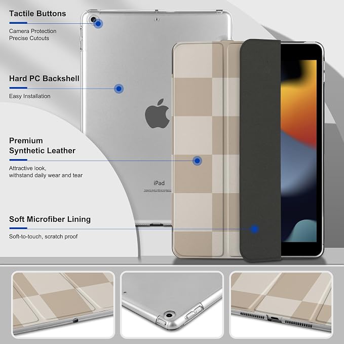 Compatible with iPad 10.2 Inch Case 2021 2020 2019 Smart Lightweight Trifold Stand Hard Plastic Transparent Cover Support Auto Sleep/Wake for iPad 10.2 9th/8th/7th Gen - Bear &amp Cherry