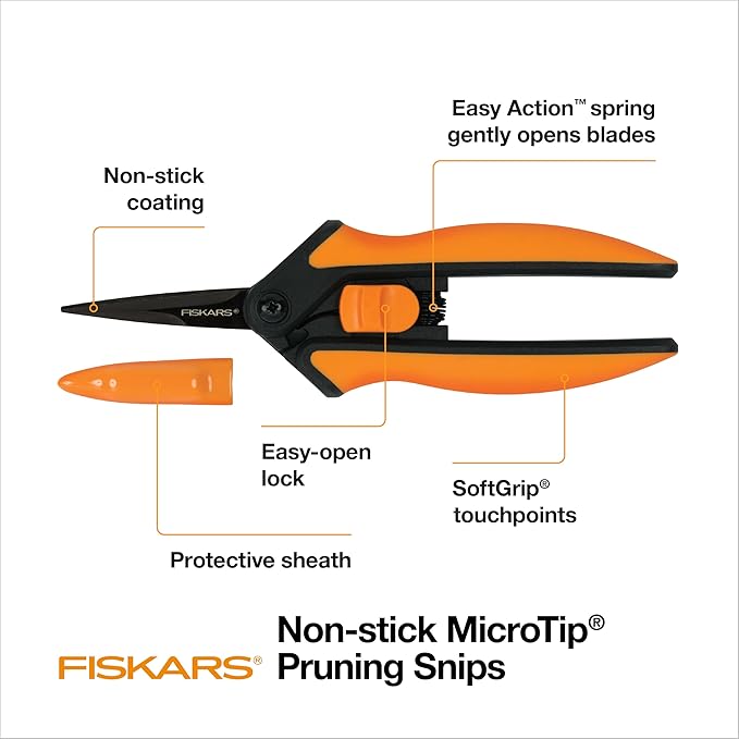 Fiskars 6" Pruning Scissors (2-Pack) for Flowers, Buds, Weeds and Small Plants, Garden Snips with Resin Resistant Nonstick Stainless Steel Blades, Gardening Trimmers with Comfortable Handle