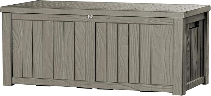 120 Gallon Double-Wall Resin Deck Box - Lockable Waterproof Outdoor Storage Box, 1000lbs Capacity & Doubles as Seating for Patio Furniture - Garden Tools, Pool Accessories (Brown)