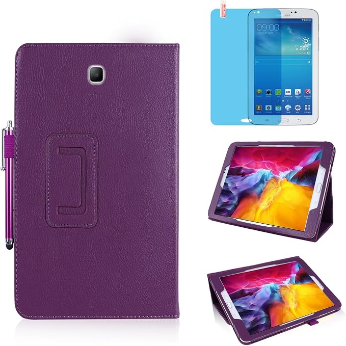 Slim Leather Case for Samsung Galaxy Tab 3 7.0 Inch 2013 (SM-T210 T215 P3200) Multi-Angle Stand Full-Protective Tablet Cover Book Case with Stylus PenScreen Film (Black)