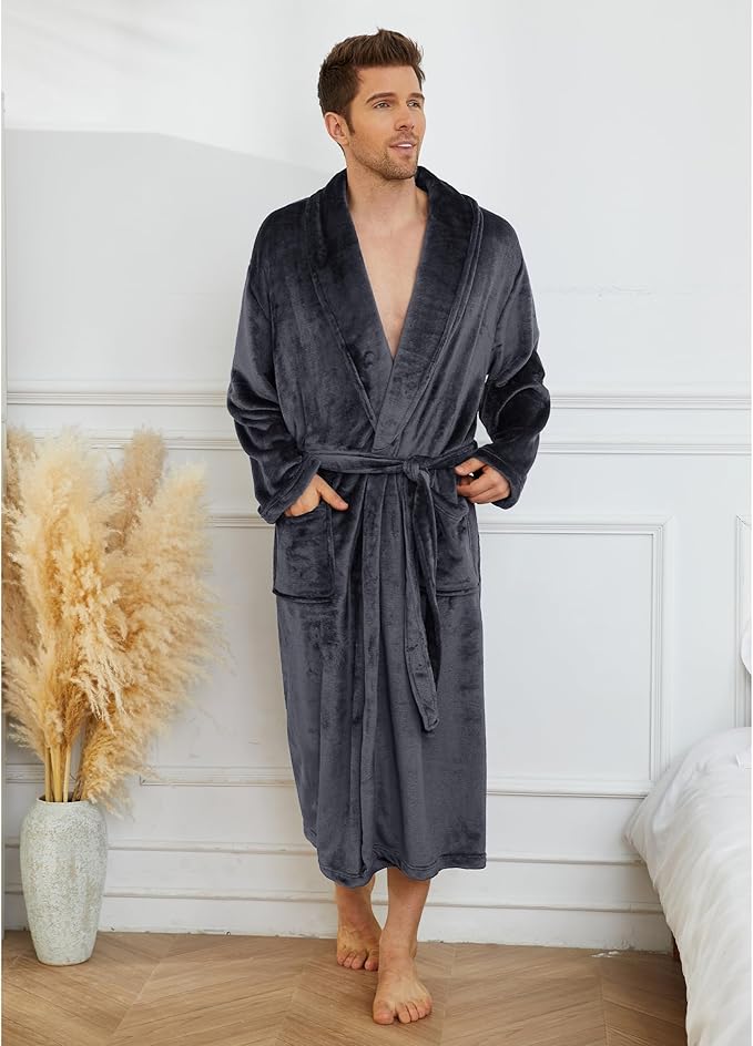 U2SKIIN Mens Fleece Robe Plush Collar Shawl Bathrobe