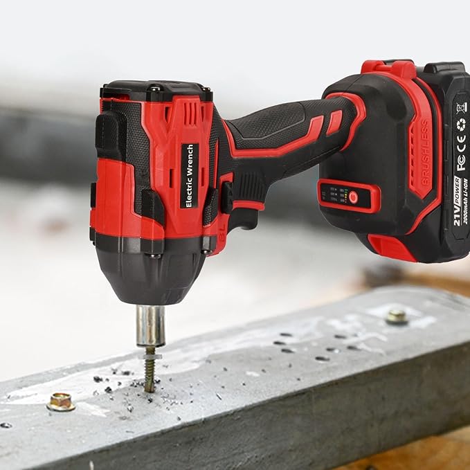 Cordless Impact Wrench, 21V Torque Power Impact Driver, 1/2" Power Impact Wrenches with 2 * 2.0Ah Batteries with 19 Accessories, Electric Impact Motor Variable Speeds for home installation (red)