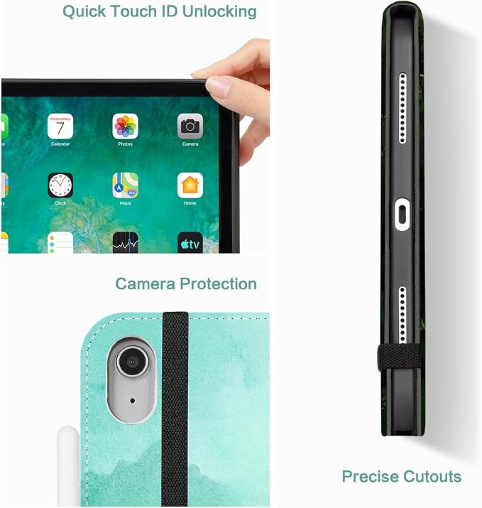 Lokigo Case for iPad (A16) 11th/10th Generation Aurora Forest | for iPad 11th-11 Inch/10th-10.9 Inch Stand Cover Pencil Holder/Hand Strap/Pocket Support Touch ID Auto Wake/Sleep