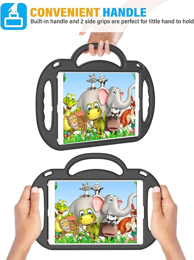 SUPLIK Kids Case for iPad 5th/6th Generation (9.7 inch 2017/2018) iPad Air 1 &amp Air 2 &amp Pro 9.7 Case with Shoulder Strap Handle Stand for Apple iPad 5/6 &amp iPad Air 1st/2nd Gen Black