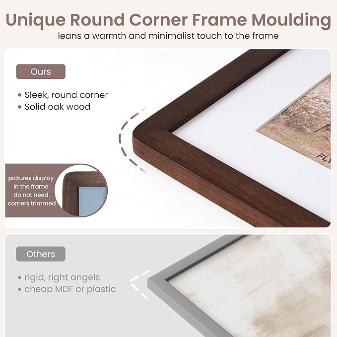 11x14 Picture Frame - Solid Walnut Wood Frame With Mat For 8x10, 11x14 Poster Frame, Plexiglas and Hanging Hardware Included, 11 By 14 Picture Frame Wood, Natural Walnut