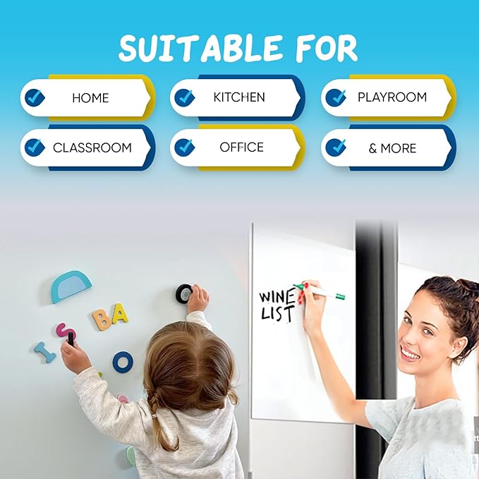 YOUNGJQ Whiteboard Sticker 40" x 18" Self Adhesive Magnetic Dry Erase Board for Wall, Peel and Stick White Board Wallpaper with Starter Kit for Office Home