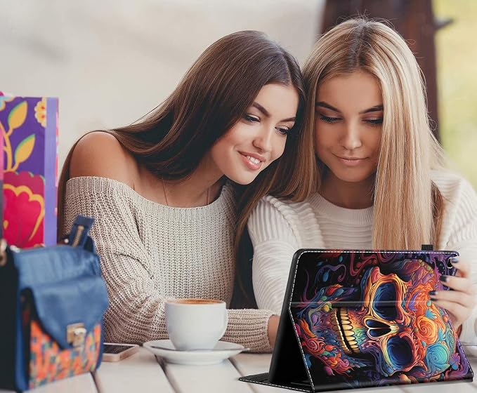 Case for All-New Amazon Fire HD 10 and 10 Plus Tablet (13th/11th Generation 2023/2021 Release) 10.1 Multi-Angle Smart Stand Cover Auto Sleep/Wake Skull and Fire