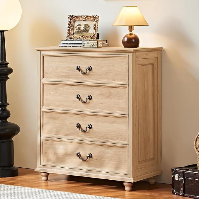 24" Wide Farmhouse Nightstand with Charging Station Set of 2, 37" Tall Rustic Chests of Drawers w/ 4 Solid Wood Feet, Farmhouse Furniture Series for Living Room,Bedroom,Wood