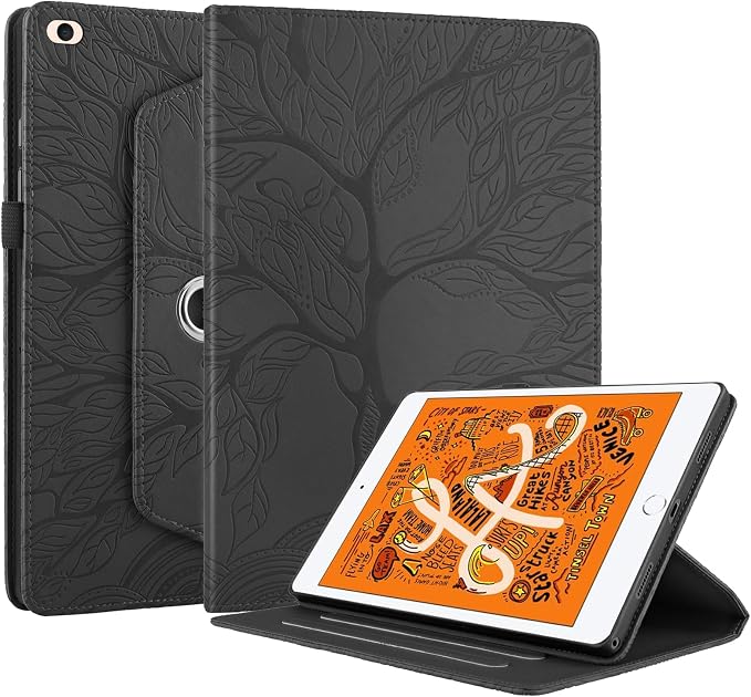 iPad Mini 5 Rotating Case iPad Mini 1/2/3/4/5th Generation Case PU Leather Folio Stand Cover Flip Shell with Pen Holder for Apple iPad Mini 7.9 inch- Black
