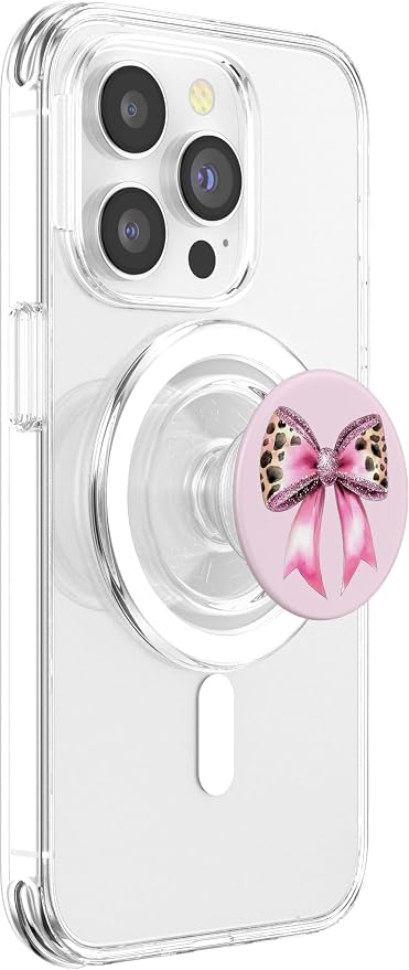 Bow Coquette Cute Pink Bows Aesthetic Hot Pink Leopard Print PopSockets PopGrip for MagSafe
