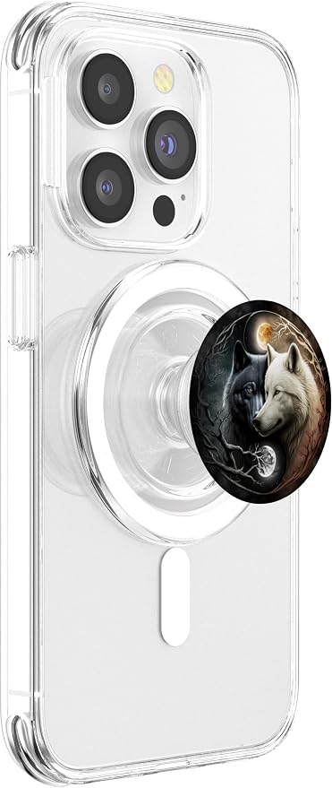 Cool Yin and Yang White and Black Wolf Wolves Lover Gift PopSockets Adhesive PopGrip