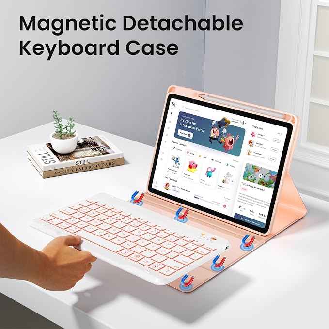 BLUTLOTUS Keyboard case for iPad 9th/8th/7th Generation 10.2 Inch - Backlit Wireless Detachable Folio Keyboard Cover with Pencil Holder for iPad 9th/8th/7th Gen Air 3rd Generation 10.5 Inch