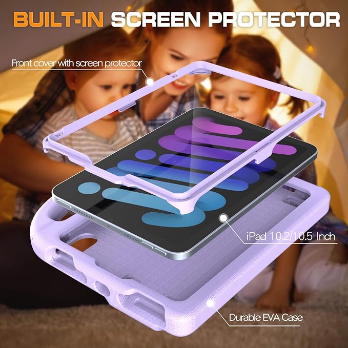 Kids Case for iPad mini 7 (A17 Pro) 2024/ Mini 6 2021 iPad mini 7th/6th Generation Case with Screen Protector - Shockproof with Handle Stand Protective Cover for iPad 8.3 Inch Lavender