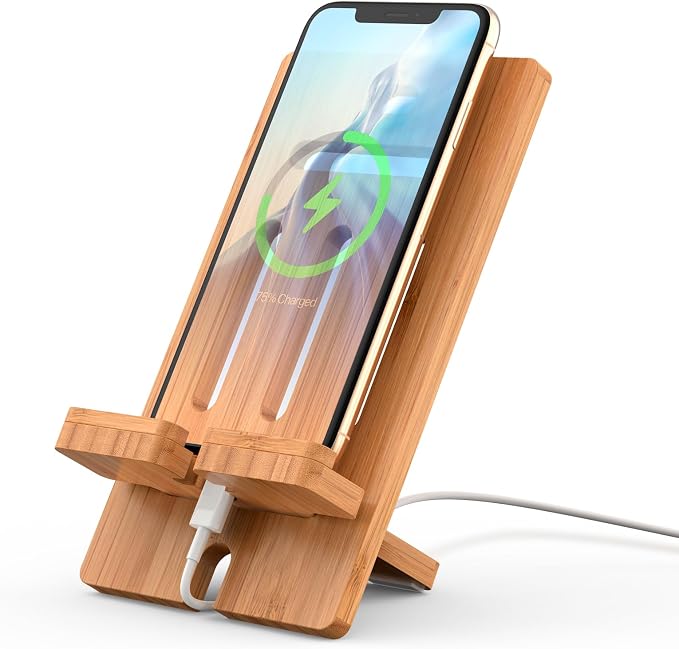 Pezin &amp Hulin Cell Phone Tablet Stand Bamboo Wooden Smartphone Desktop Dock Holder Compatible with Pad Tablet Mini E-Reader (Brown)