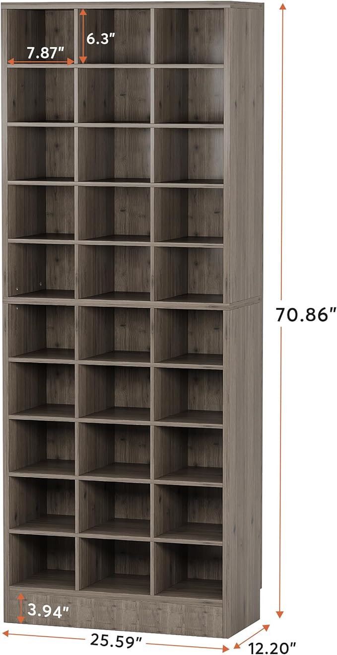 Tribesigns 10-Tier Shoe Storage Cabinet, Gray Wooden Shoe Rack with 30 Cubbies, Freestanding Tall Entryway Shoe Organizer for Closet, Entryway, Living Room