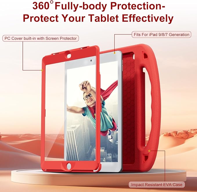 Kids Case for iPad 9th/8th/7th Gen. (10.2-inch 2021/2020/2019) | Shockproof Cover with Built-in Screen Protector and Stand Black
