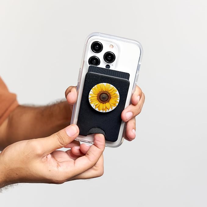 Yellow Sunflower Bloom Illustration Print PopSockets PopWallet for MagSafe