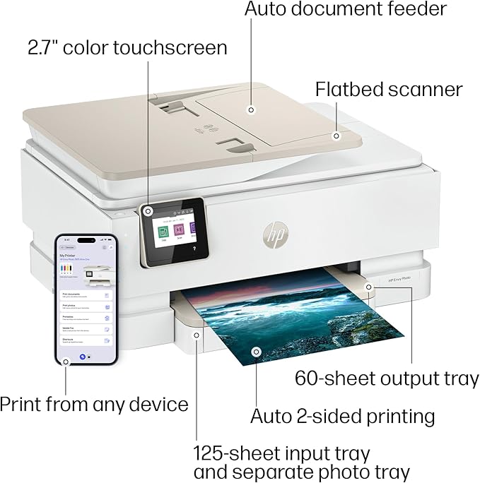 HP Envy Photo 7975 Wireless Color Inkjet Photo Printer, Print, scan, Copy, Easy Setup, Mobile Printing, Best-for-Home, 3 Month Trial of Instant Ink Included, AI-Enabled (B63K3A)