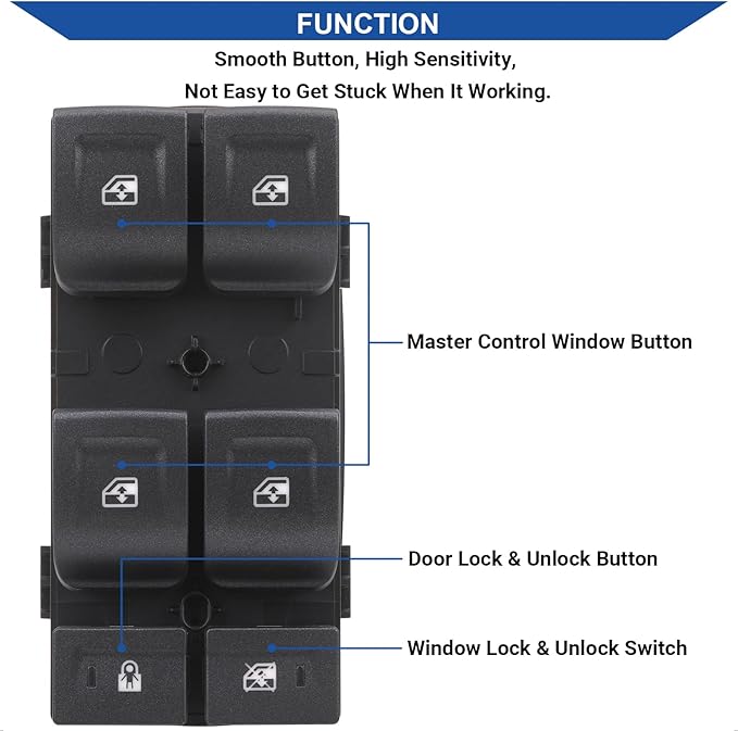 Obaee Window Switch Power Control Button Compatible with 2014-2021 Chevy Silverado 1500, Chevrolet Silverado & GMC Sierra 2500 HD 3500 HD, Colorado & Canyon, Replace OEM 23427098 DWS1778 12 Pins