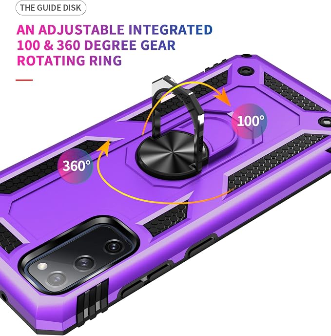 Compatible with Phone Case Samsung Galaxy S20 FE with HD Screen Protector Military Grade 16ft. Drop Tested Ring Shockproof Protective Red