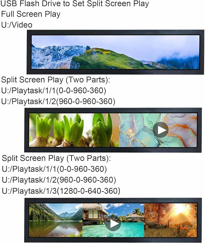 VSDISPLAY 28'' Advertising LCD Monitor 1920x360 IPS Stretched Bar Screen Outdoor High Brightness Support USB Input Auto Copy Autoplay for Supermarket Exhibition Store Advertisement Display