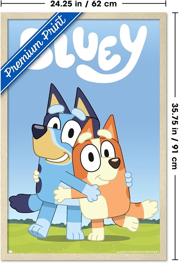 Bluey - Hug Wall Poster, 34L" x 22.4W", Blonde Framed Version