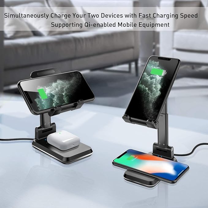 Dual 10W Wireless Charger Fast Foldable Compatible with Samsung Galaxy S25 Ultra Stand 2-Coils Charging Pad Slim