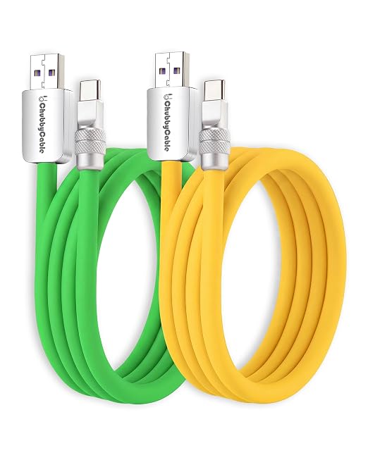 chubbycable 120W Silicone USB A to C Cable 2 Pack Black+Gray 13.1FT | Couple Color Matching 6mm Extra Thick 45000+ Bend Tested 480Mbps Data Transfer E-Marker Safety Chip Tangle-Free