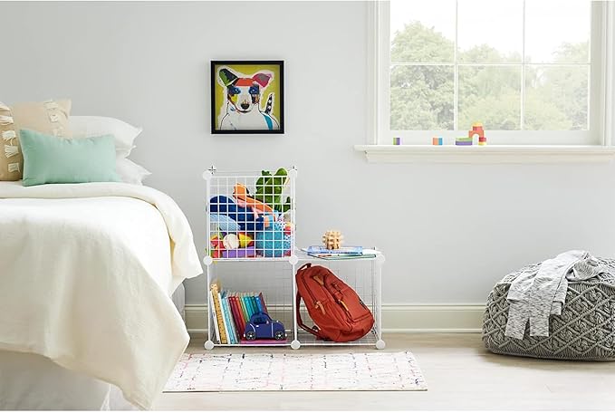 Rubbermaid 3 Piece Storage Wire Stackable Cube Set Easy Assemble White for Closet/Bookshelf/Toys Multi-Use Home Organizer